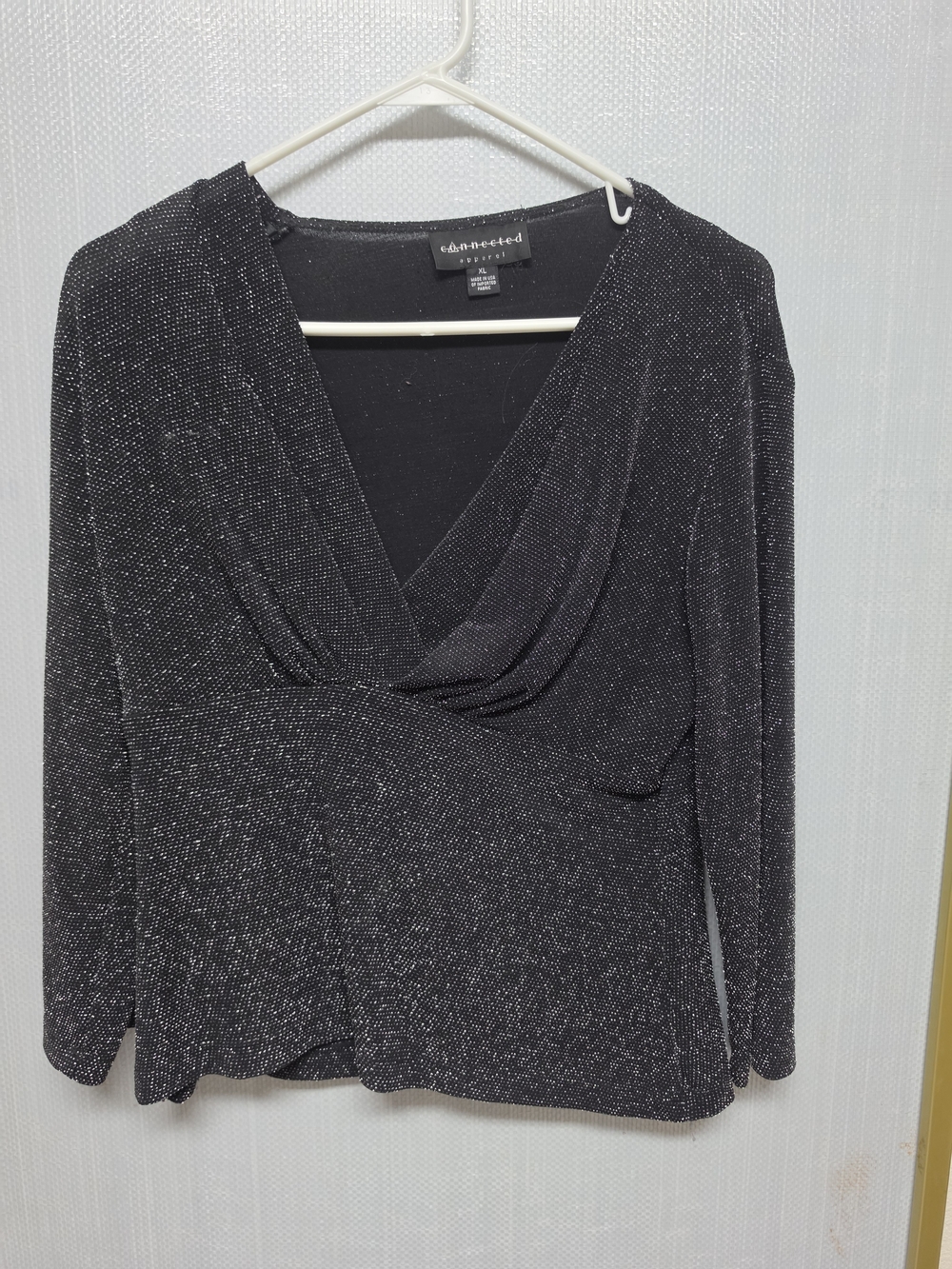 connected apparel Black Sparkle Wrap Long-Sleeve Top